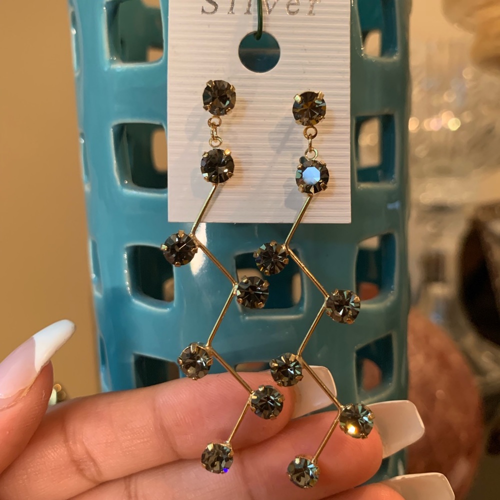 Korean Style Gray Rhinestone Earrings